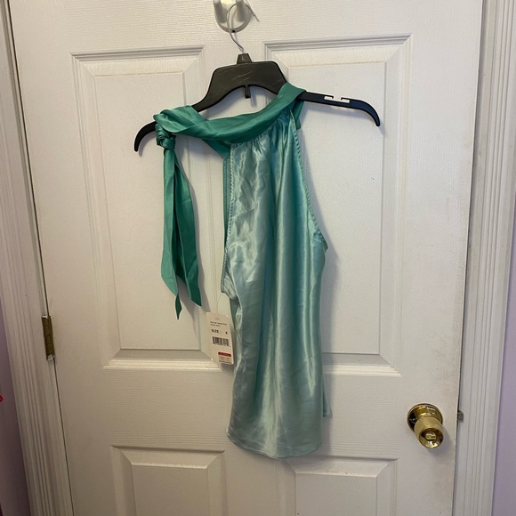 Dressy Seafoam green faded silky tie neck halter top - Picture 1 of 2